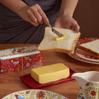 Bico Red Spring Bird Ceramic Butter Dish with Lid, Wide Butter Keeper for Counter, Kitchen Countertop, Microwave and Dishwasher Safe