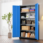 INTERGREAT Storage Cabinet, 72” Steel Locking Closet with Doors and 4 Adjustable Shelves, Tool Unit for Home Office, Garage & Tall Lockable File Cabinet, Black Blue.