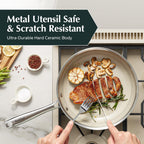Redchef Non Stick Frying Pans, Hybrid 12 Inch Ceramic Frying Pan, Tri-Ply Stainless Steel Skillet, Non Toxic, PFAS PFOA & PTFE Free, Dishwasher & Oven Safe, Compatible with All Cooktops