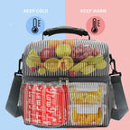 FlowFly Double Layer Cooler Insulated Lunch Bag Adult Lunch Box Large Tote Bag for Men, Women, With Adjustable Strap,Front Pocket and Dual Large Mesh Side Pockets