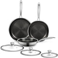 6-Piece Stainless Steel Frying Pan Set with Lids, Honeycomb Nonstick, Induction Compatible, PFOA Free