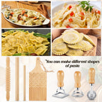 Tioncy 7 Pcs Gnocchi Pasta Making Tool, Wood Gnocchi Board with Ravioli Stamp and Rolling Pin Set Homemade Kitchen Gift for Baking Lovers(Dumpling Style)