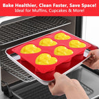 3-Pack 6-Cup Silicone Muffin Pans, Nonstick Cupcake Baking Molds, BPA/PFA-Free, Dishwasher & Oven Safe Heart-shaped Red