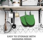 1 Pair Short Oven Mitts - Silicone Kitchen Oven Gloves High Heat Resistant 500℉, Mini Oven Mits with Non-Slip Grip Surfaces and Hanging Loop for BBQ, Baking, Cooking and Grilling (Green)