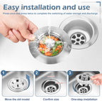 3 in 1 Kitchen Sink Drain Strainer ，304 Stainless Steel Kitchen Sink Stopper and Basket,Long-Term Water Storage，Bass Bounce Core，General，Filter for Standard 3-1/2 inch Drain