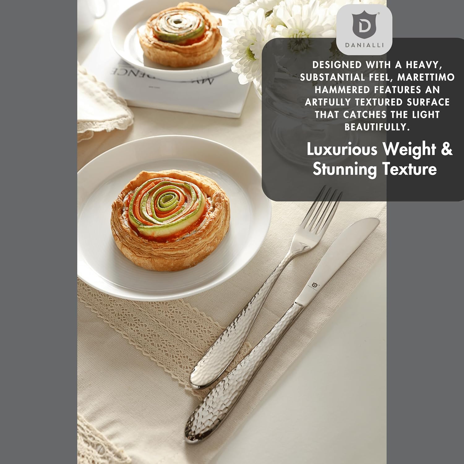 Silverware Set for 16 | 18/10 Stainless Steel Flatware Set | Mirror Finish, Heavy-Duty, Dishwasher Safe, Elegant & Durable, Built to Last (80-Piece, Marettimo Hammered)