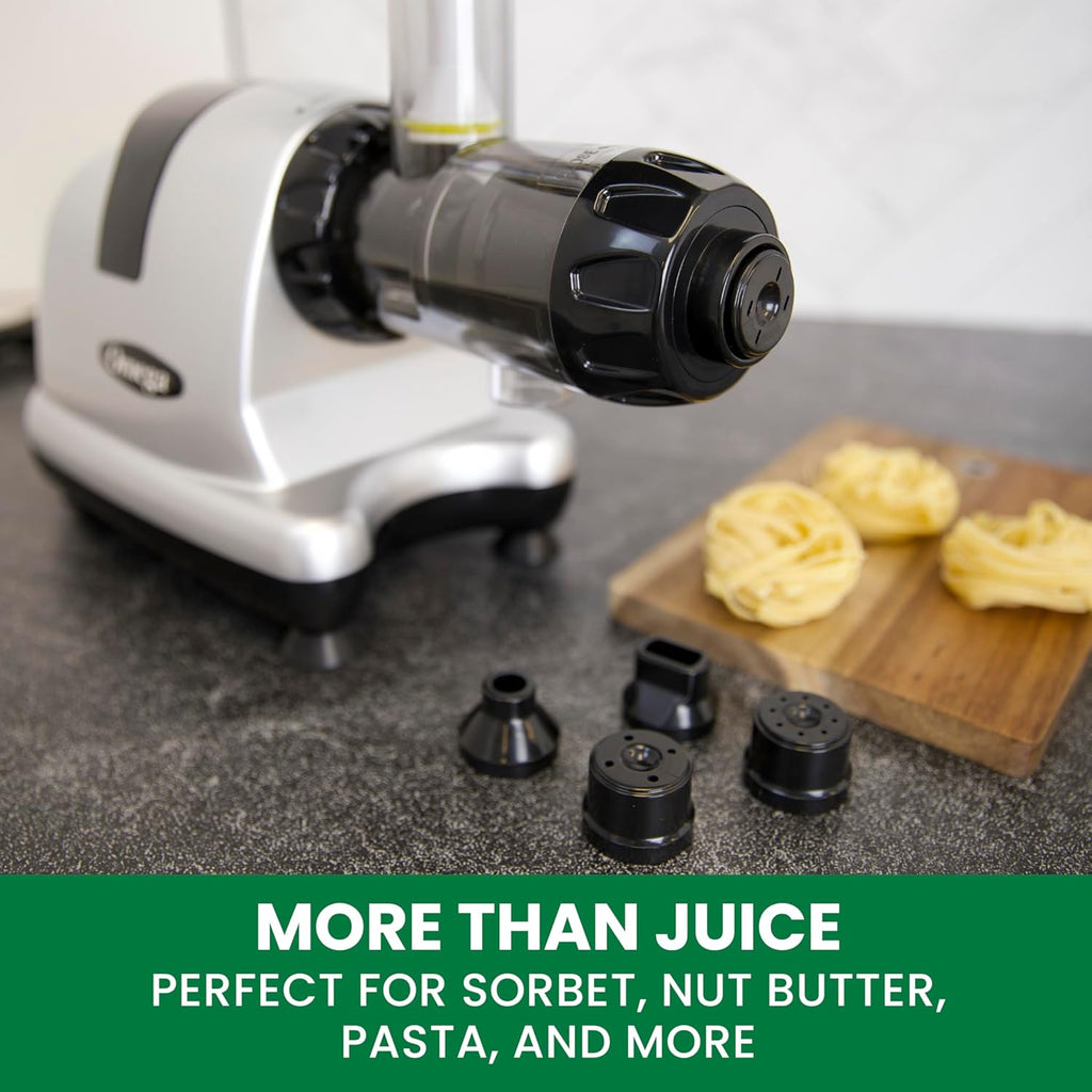 Omega Cold Press Juicer Machine, Vegetable and Fruit Juice Extractor and Nutrition System Makes Nut Milks Baby Food and Sorbets, Triple-Stage 80-RPM Slow Masticating Juicer, 200-Watts, Silver