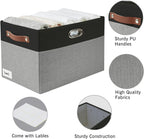 Large Collapsible Fabric Storage Bins with 3 Handles, Foldable Organizer Baskets for Closet, Shelves, Living Room | 3 Pack, Durable PU & Metal Handles (17"x11.8"x11.8", Black & Gray)