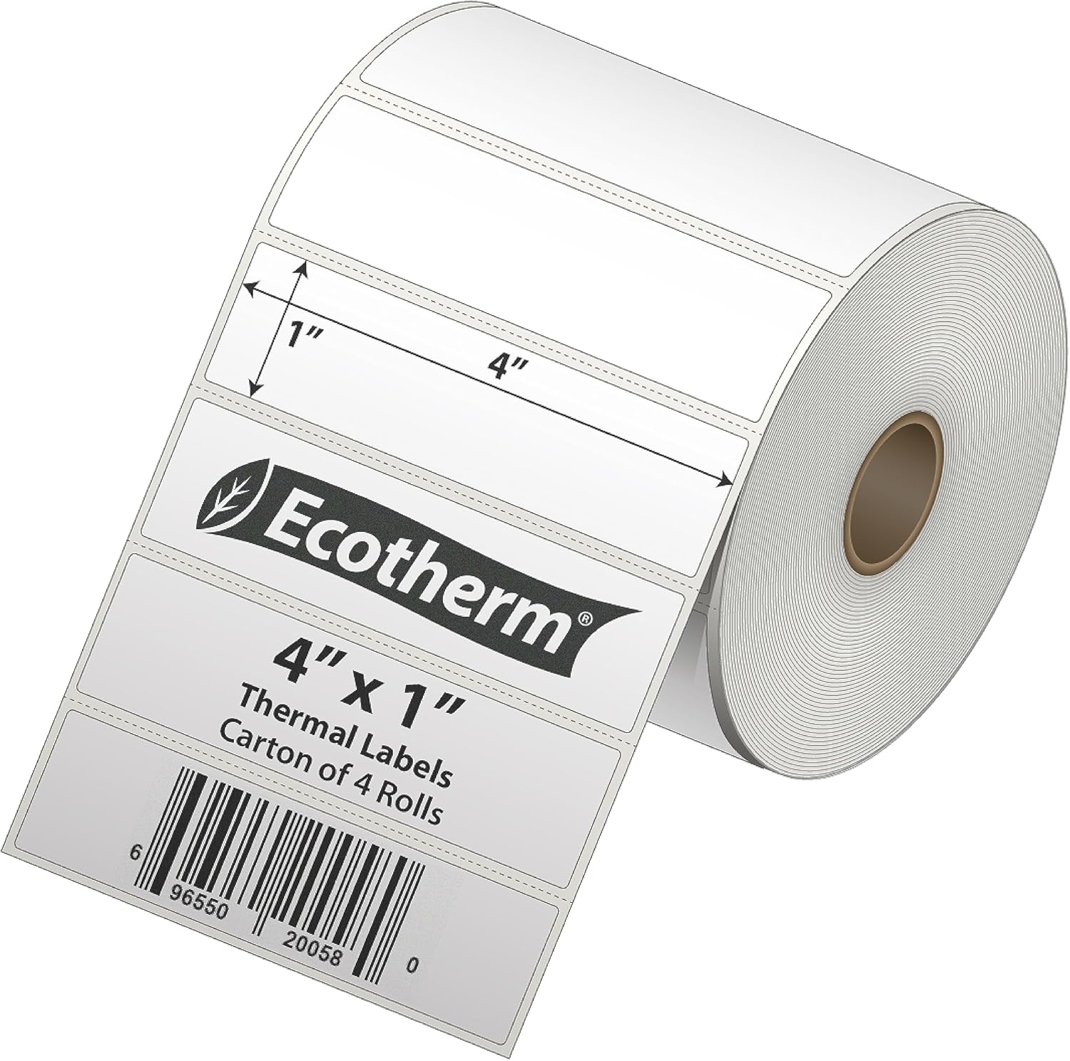 4" x 1" Thermal Labels | 4 Rolls | 5360 Labels | fits Zebra, Munbyn, Rollo, Godex, Arkscan, iDPRT, Offnova Thermal Label Printers and More | Blank White Adhesive Stickers by Ecotherm