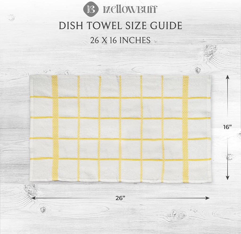 100% Cotton Terry Dish Towels, 4 Pack Checks, 16 x26 Inches, Super Soft and Absorbent Kitchen Towels, Perfect for Kitchen Cleaning and Dish Washing | Assorted