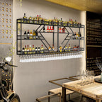 78.7in Metal Wine Rack Wall Mounted, Modern Wine Storage Rack Wall Mounted with Wine Glass Holder, Liquor Shelf, Bar Shelves for Liquor Bottles (3TIERS Black, 78.7 * 7.87 * 33.85INCH)