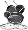 Non Stick Frying Pans Set with 2 Lid, Hybrid Pans Set Nonstick (8+10+12inch),Skillets for cooking, PFOA Free Stainless Steel Kitchen set, Dishwasher and Oven-Safe Cookware Sets