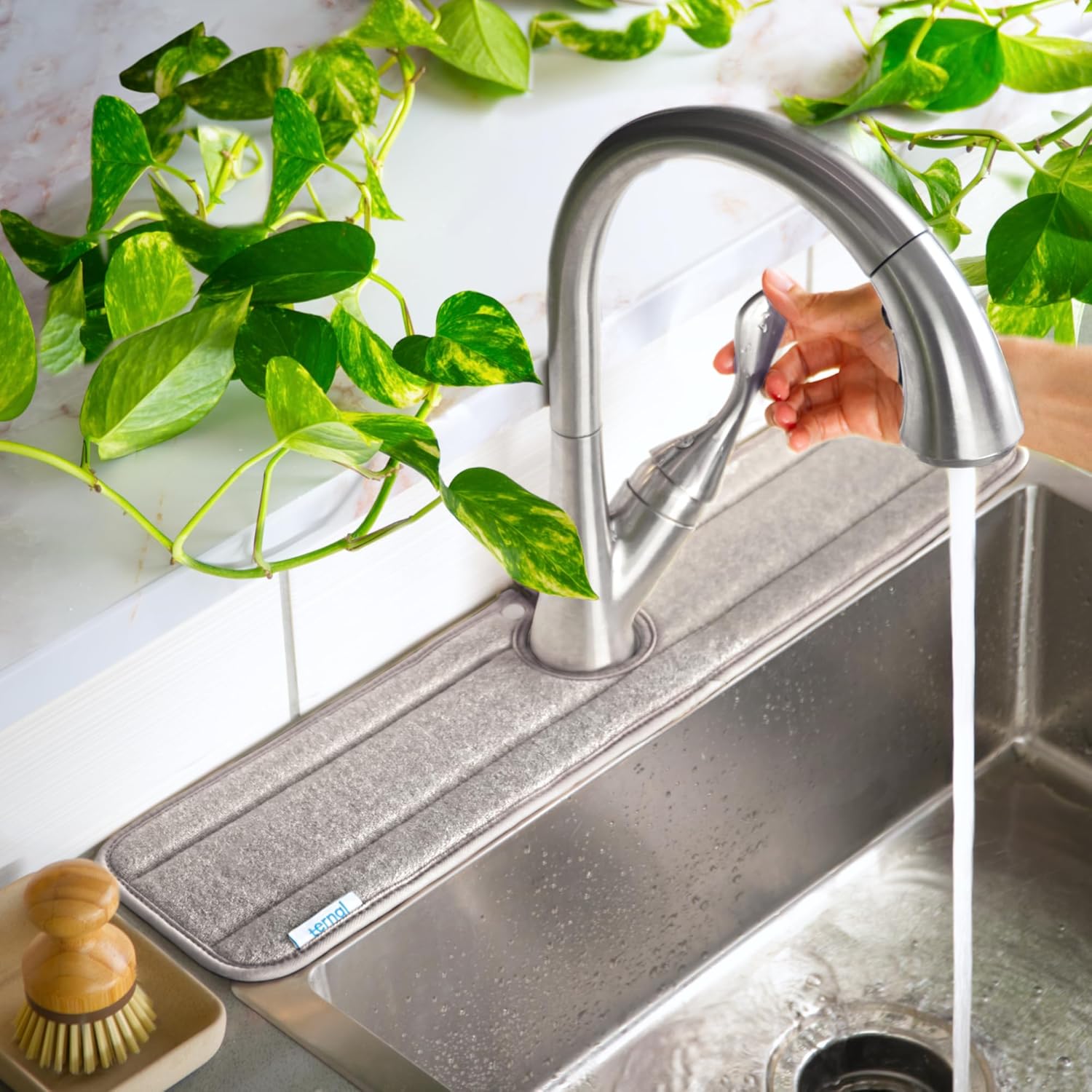 The Original Ternal Sinkmat Drip Catcher & Splash Guard, Faucet Mat for Sinks – Absorbent Microfiber, Machine Washable Counter Protector & Drying Mat for Kitchen, Bathroom or RV [Grey, XL, 1 Pack]