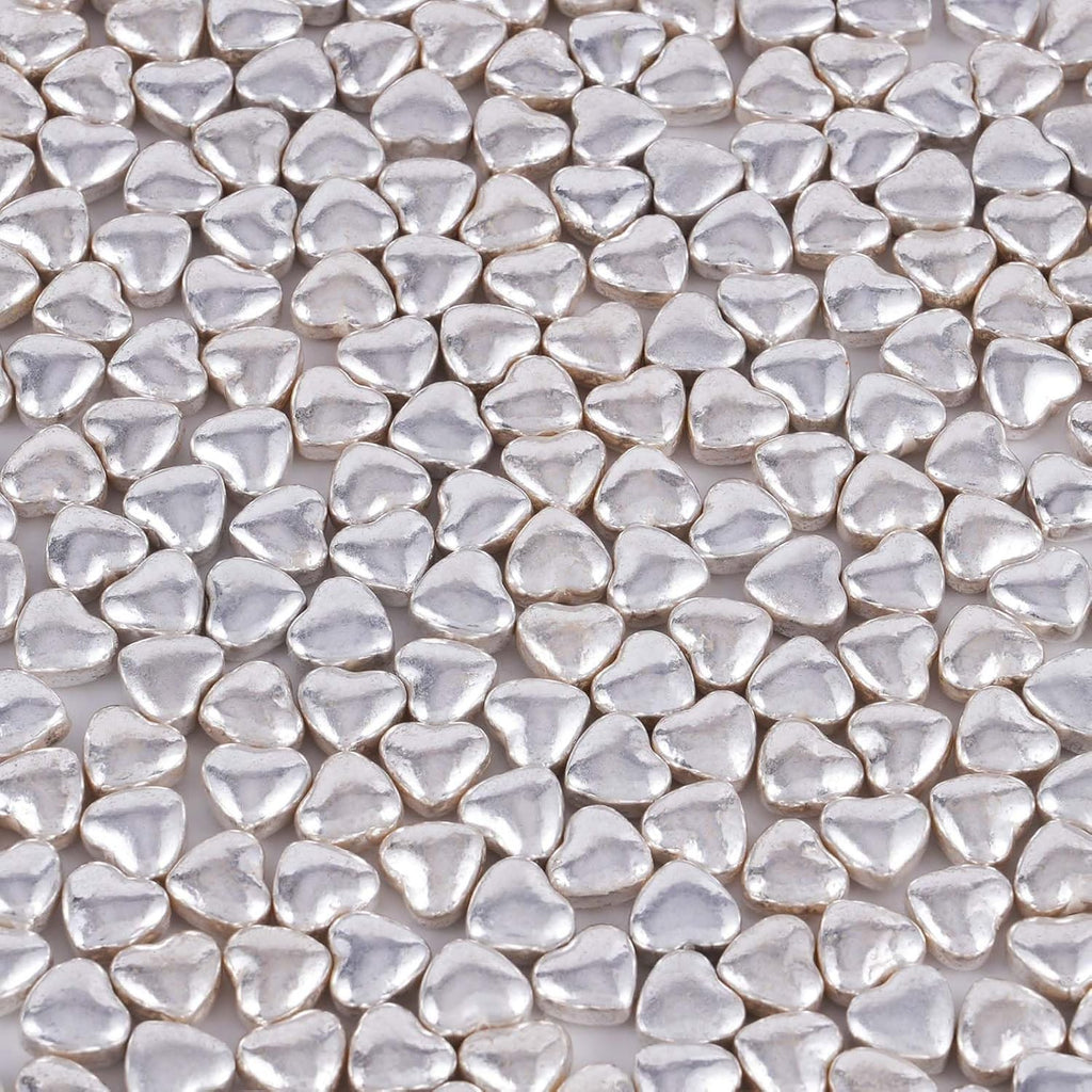 Kasvan Silver Heart Shapes Sprinkles - Edible Candy Pearls 100g/3.58 Oz, Mix Size, Baking Cake Decorations, Ice Cream Toppings and Cookie Decorating, Wedding Party Chirstmas Supplies (Silver)