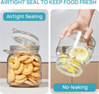Vtopmart 34oz Glass Food Storage Jars with Airtight Clamp Lids, 3 Pack Kitchen Canisters for Flour, Cereal, Coffee, Pasta and Canning, Square Mason Jar with 8 Chalkboard Labels