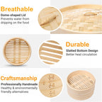 Bamboo Steamer - 2-Tier 10 Inch for Cooking Dim Sum, Momo, Rice - Chinese Basket for Bao Bun, Dumplings - Japanese Steaming