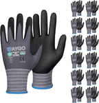 KAYGO Safety Work Gloves MicroFoam Nitrile Coated, 12 Pairs KG18NB,Seamless Knit Nylon Glove for Men and Women, Ideal for Automotive,Warehouse,Construction (Medium, Gray)