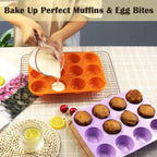 12 Cups Silicone Mini Muffin Pan Set, Nonstick Mini Cupcake Pans, BPA Free Small Muffin Tin for Baking, Set of 2 (Orange+Purple)