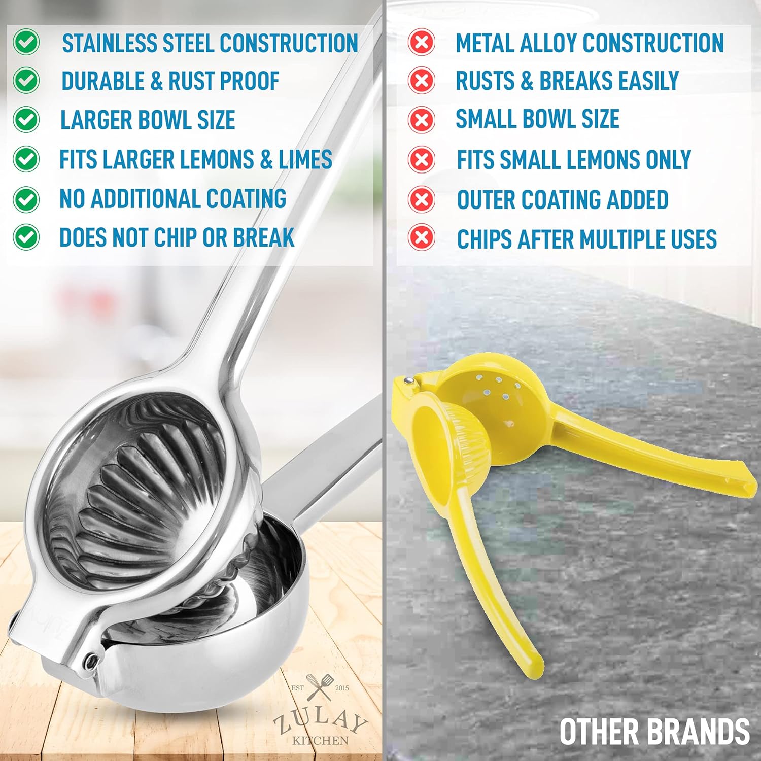Zulay Lemon Squeezer Stainless Steel with Premium Heavy Duty Solid Metal Squeezer Bowl and Food Grade Silicone Handles - Large Manual Citrus Press Juicer and Lime Squeezer Stainless Steel (Green)