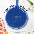 Utopia Kitchen Cast iron Skillets 3 Piece Set, Chefs Pan, Pre Seasoned Cast iron Skillets, 6, 8 & 10 Inches, Easy Use in the Oven, Stove, Grill, or Campfire, Blue