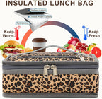 FlowFly Small Insulated Lunch box Portable Soft Bag Mini Cooler Thermal Meal Tote Kit with Handle for Work & School, Leopard