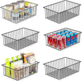 Simple Trending 6 Pack Large Wire Baskets for Organization, Metal Pantry Storage Baskets for Cabinet, Kitchen, Garage, Bathroom, Black