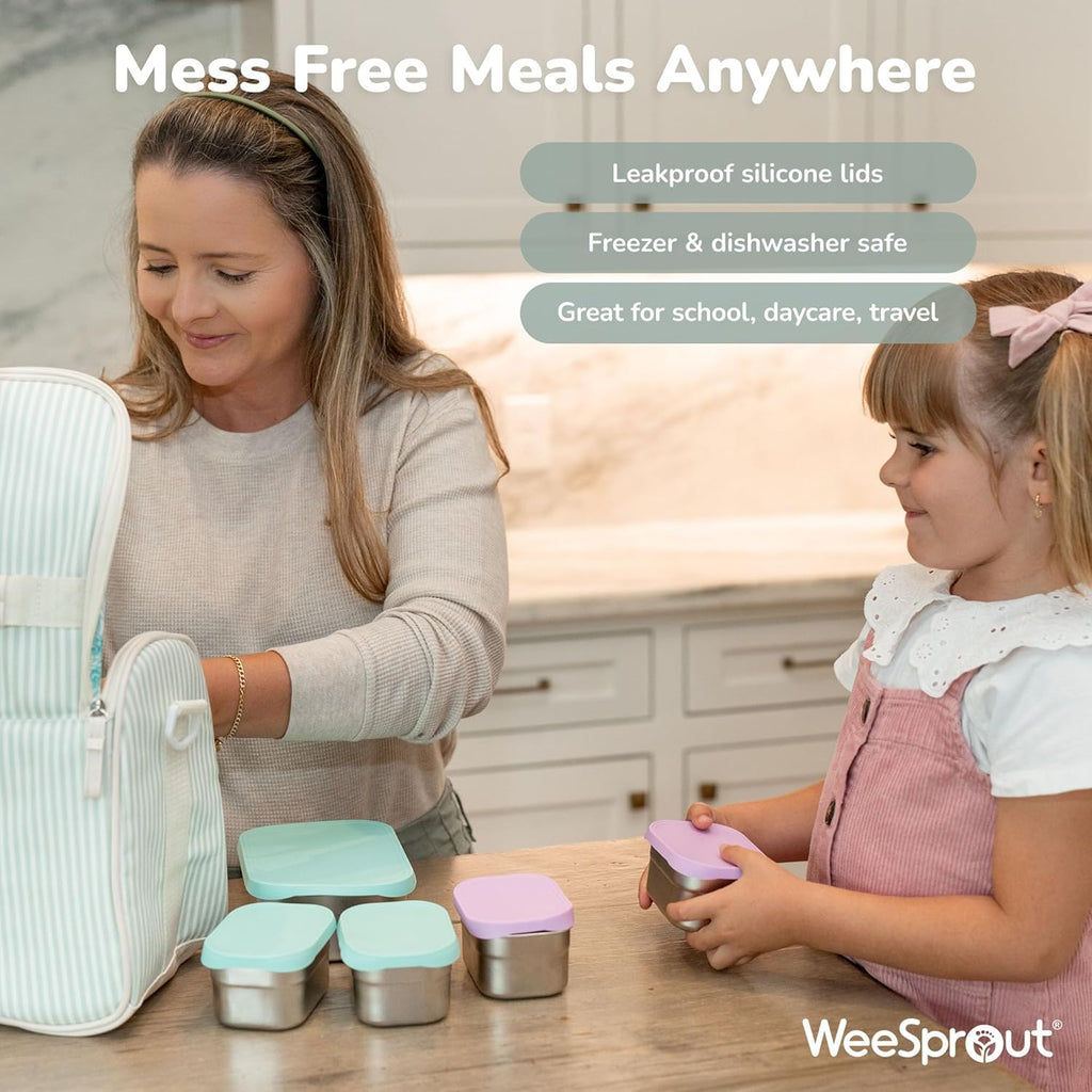 WeeSprout Stainless Steel Lunch Box Set - 750mL & 230mL Food Storage Nested Bento Boxes with Food Grade Silicone Lid - Leak Proof - Freezer Safe (Matte Green)