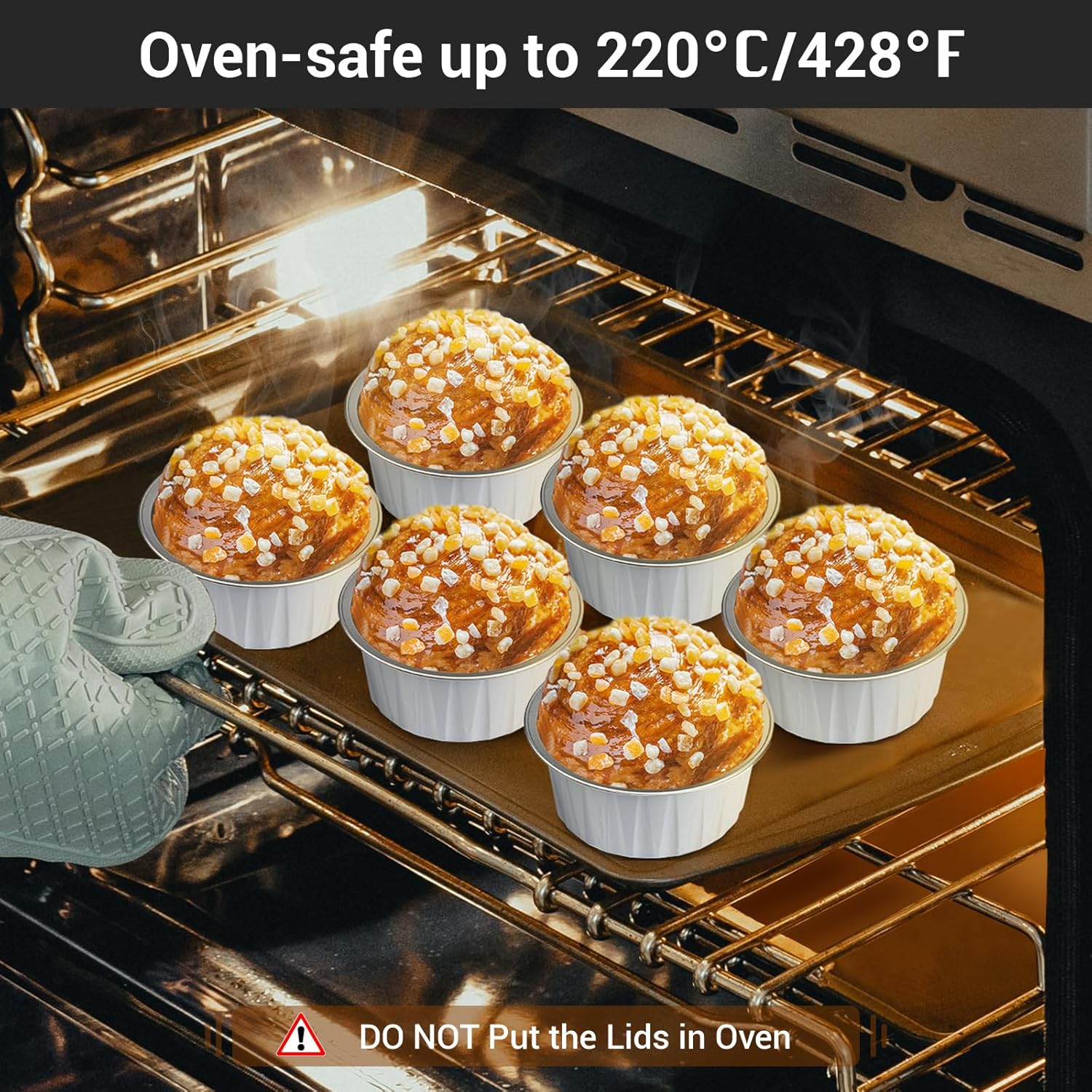 EUSOAR Aluminum Baking Cups, 60pcs 5oz Disposable Mini Foil Cupcake Liners Ramekins Cups with Lids for Baking, Aluminum Dessert Cheesecake Creme Brulee Cups Pan Containers for Oven-White