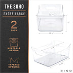 BINO | Plastic Storage Bins, X-Large - 2 Pack, Clear | THE SOHO COLLECTION | Pantry Organizers and Storage Containers Fridge Organizer Bins Kitchen Cabinet Organizer Medicine Cabinet Organizer Bin
