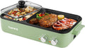 Topwit Hot Pot Electric with Grill, 2 in 1 Indoor Non-Stick Electric Pot and Griddle for Korean BBQ, Steaks, Shabu Shabu and Noodles, Independent Dual Temperature Control, Fast Heating, Green