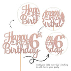 1 PCS Happy 6th Birthday Cake Topper - Glitter Cheers to 6 Years - Fabulous Cake Decoration for 6th Birthday Theme Party - Rose Gold