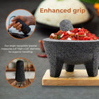 The Authentic Molcajete Mexicano Made of Lava Volcanic Rock, Set with Mortar, Pestle and Cutting Board Included - Large Molcajete 8-Inch, Molcajete de Piedra Volcánica, Molcajete for Oven (Black)