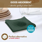 Native Fab Waffle 12 Pack 100% Cotton Easter Kitchen Dish Towels 16x26 Absorbent Durable Washable Tea Towels with Hanging Loop, Olive Green