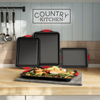 Country Kitchen Nonstick Stackable Bakeware Set - Heavy Duty, Durable, Easy Release Baking Set, Red, 4 Pcs