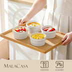 MALACASA Ramekins 8 Oz Oven Safe, Ceramic Creme Brulee Souffle Dishes, Pudding Custard Cups Ramekin For Baking, Small Dipping Sauce Bowls, Set of 4, Microwave and Dishwasher Safe, Arctic White