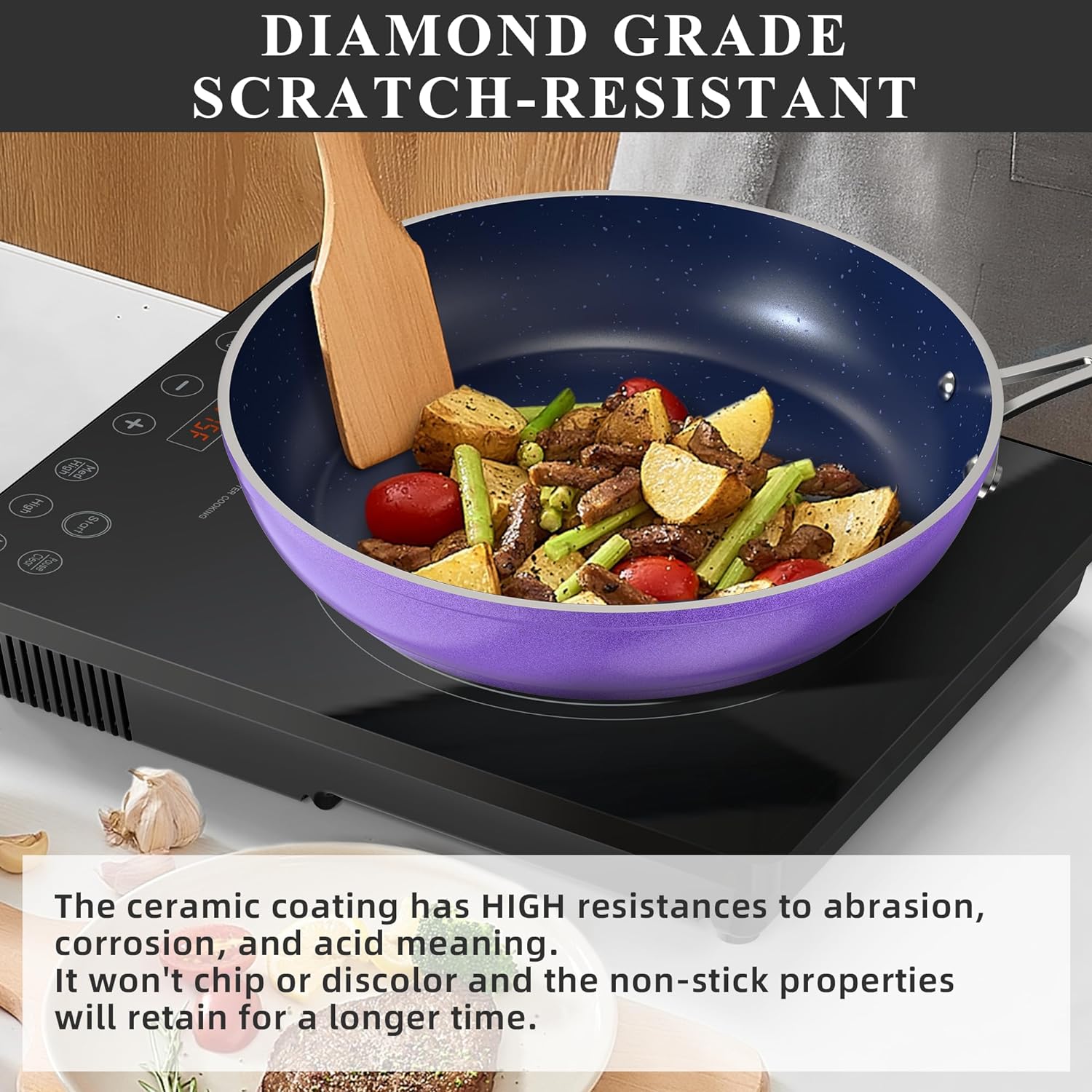 Nuwave Healthy Duralon Blue Ceramic Nonstick Cookware Set, Diamond Infused Scratch-Resistant, PFAS Free, Dishwasher & Oven Safe, Induction Ready & Evenly Heats, Tempered Glass Lids & Stay-Cool Handles