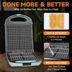 Baker’s Friend Belgian Waffle Maker, Square Waffle Iron, Waflera Electrica, Non Stick Cooking Plate, Classic & Multi Waffle Makers, 4-Slice, Aqua