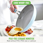 GreenLife 8” & 10” 2 Piece Nonstick Ceramic Frying Pan Set, Lightweight Healthy PFAS-Free Skillets, Dishwasher & Oven Safe, Durable Body, Silicone Stay-Cool Handles, Easy Release, Blue Haze