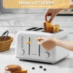 BUYDEEM DT640 4-Slice Toaster, Extra Wide Slots, Stainless Steel with High Lift Lever, Bagel and Muffin Function, Removal Crumb Tray, 7-Shade Settings, Arctic White