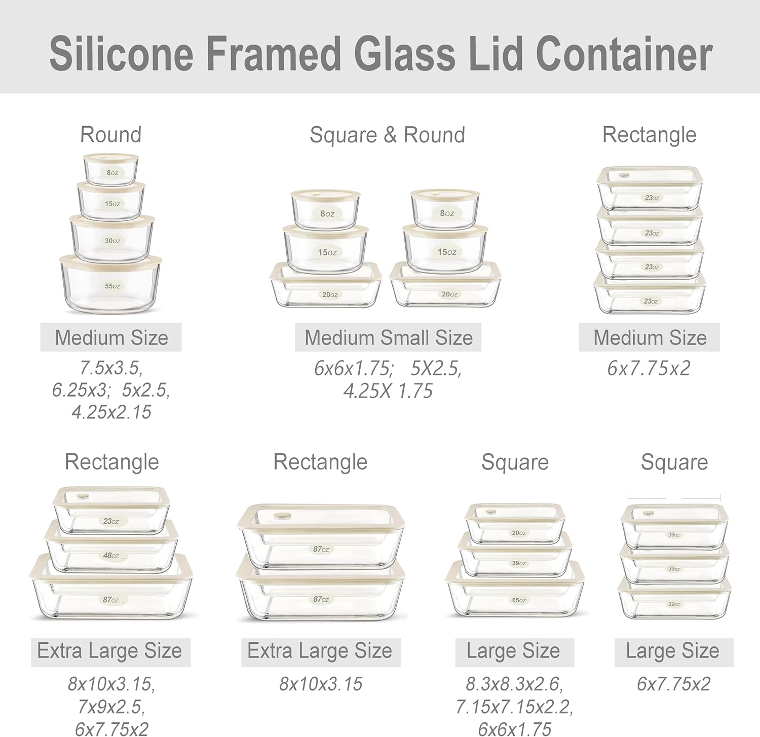 Urban Green Glass Food Container Set with Silicone Glass Lid, Large Size 3 Pack, Meal Prep Food Storage Containers with Airtight Lids, Leakproof, 100% Plastic Free, White color