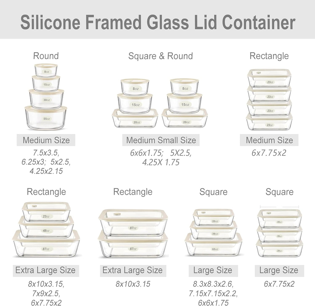 Urban Green Glass Food Container Set with Silicone Glass Lid, 3 Pack, Airtight, LeakProof, 100% Plastic Free, Meal Prep Containers (White Color)