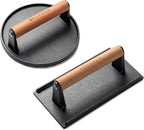 Bellemain Heavy-Duty Cast Iron Grill Press Set – Perfect Smash Burger Press & Steak Tool with Ergonomic Wood Handle for Pro-Level Searing on Griddle, Skillet, or BBQ