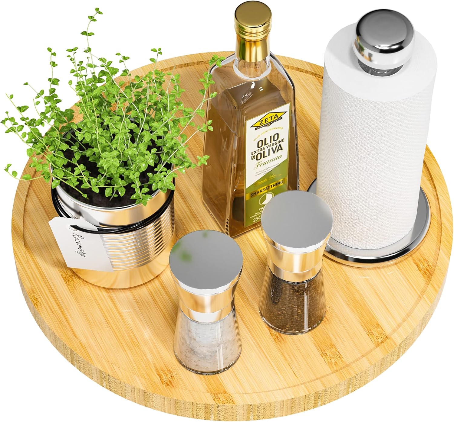 Lazy Susan for Table, 12 Inch Non-Skid Bamboo Turntable Organizer for Salt Pepper Spices and Olive Oil Next to Stove, Wooden Lazy Susan Organizer for Kitchen Countertop Organizer