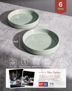 famiware Star 7.5" Pasta Bowls Set, Salad Bowl Set of 6, Double Reactive Glaze, Stackable, Perfect for Your Friend for Housewarming, Thanksgiving, Christmas, Light Green