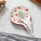 Hand Painted Spoon Rest, 5.5" Ceramic Spoon Holder for Stove Top and Kitchen Counter, Red Spring Bird Utensil Rest, Great Cooking Gifts for Bird Lover/Friend, Modern Kitchen Decorative