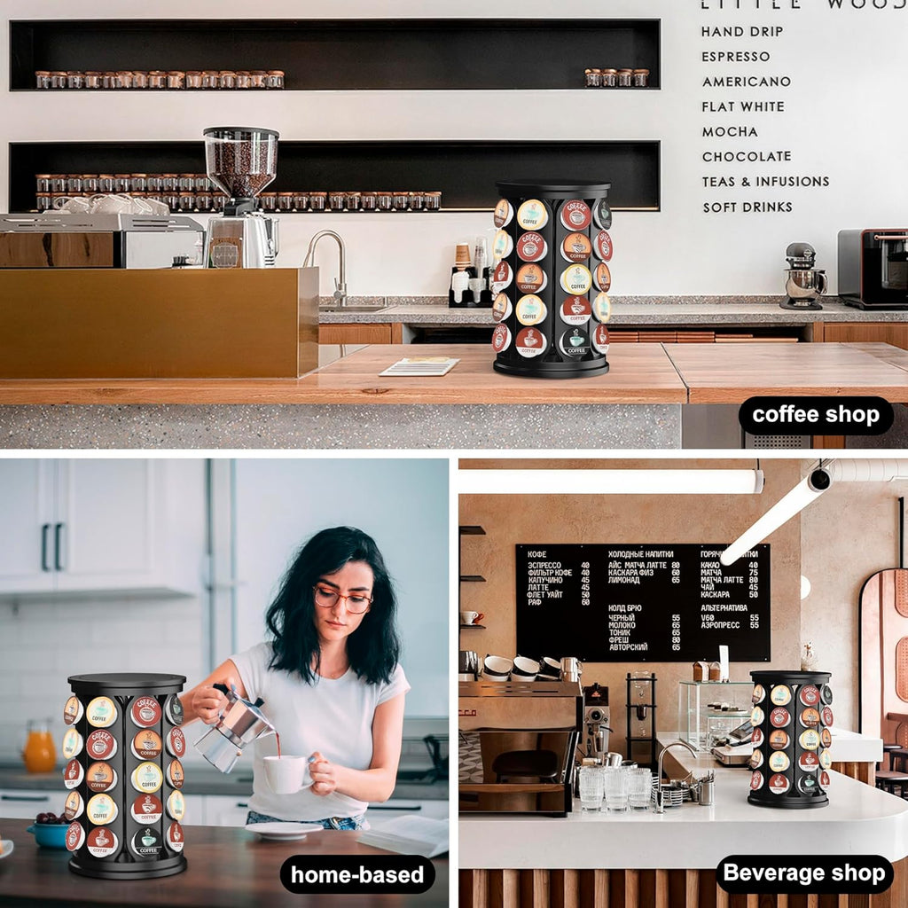 CEHNCEH Coffee Pod Carousel Organizer: Compatible with 40 Keurig K-Cup Pods, Large Compacity Coffee Capsule Holder, NEW Modern Design, Home or Office Kitchen Counter Organizer(Black)