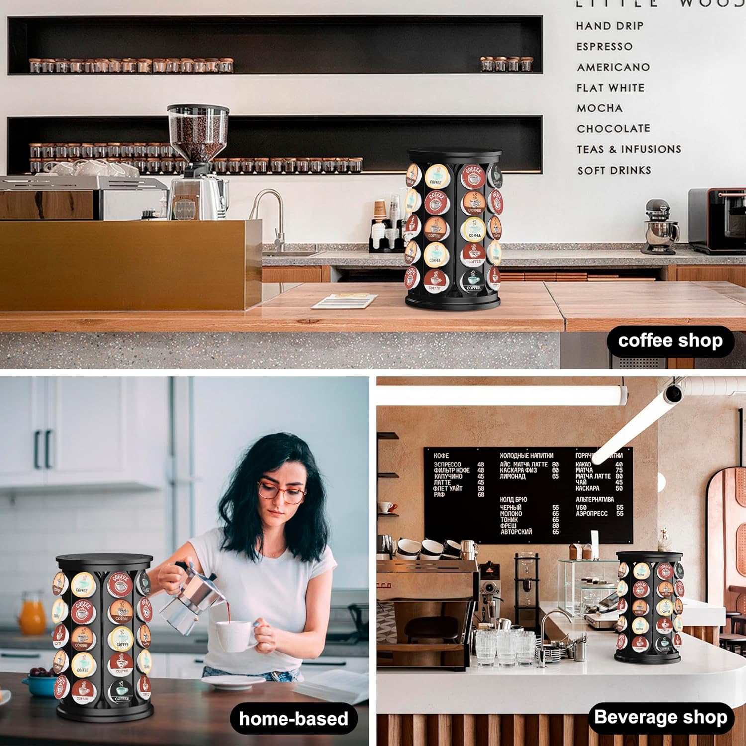 CEHNCEH Coffee Pod Carousel Organizer: Compatible with 40 Keurig K-Cup Pods, Large Compacity Coffee Capsule Holder, NEW Modern Design, Home or Office Kitchen Counter Organizer(Black)