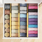 SpaceAid Bamboo Dresser Drawer Dividers 6 Pack, 4.65“ High Adjustable 12.5“-17” Drawer Organizers, Expandable Organization for Clothing, Clothes, Dressers, Natural