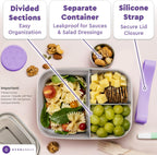Everusely - Bento Box - Lavender, 47oz / 1.4 L - Stainless Steel Lunch Box with Leakproof Condiment Container - 3 Compartment Snack Organizer for On the Go Meals - Freezer & Dishwasher Safe