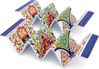 TP Taco Holder Stands, Set of 2 Melamine Large Taco Serving Rack Tray with Handle, Holds 3 Tacos, Dishwasher Safe, Ideal for Taco Night, Party, Home, Fiesta, Talavera Tile